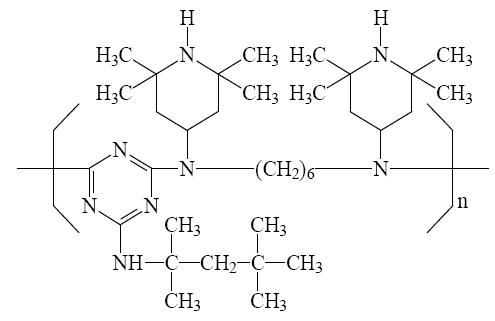 Poly[6-[(1,1,3,3-tetramethylbutyl)amino]- 1,3,5-triazine-2,4-diyl][(2,2,6,6- tetramethyl-4-piperidinyl)imino]-1,6- hexanediyl[(2,2,6,6-tetramethyl-4- piperidinyl)imino]]